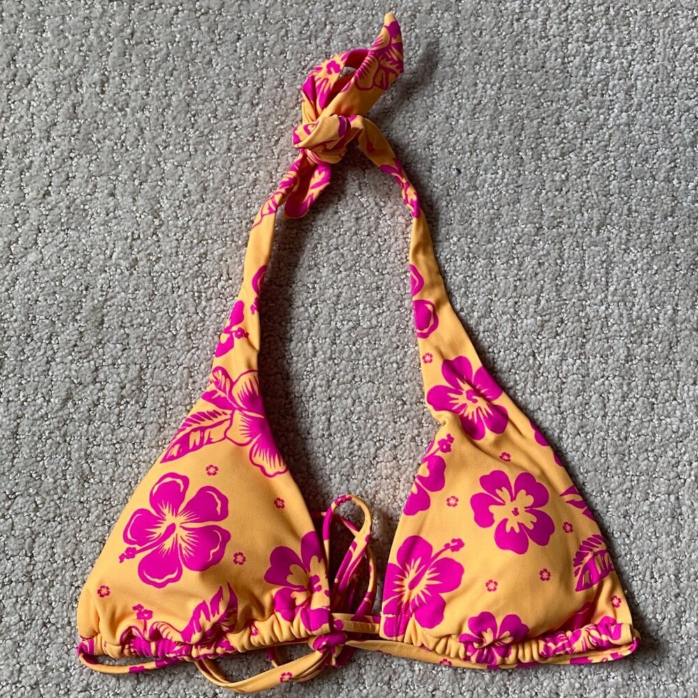 Xhilaration Orange and Pink Floral Triangle Bikini Top